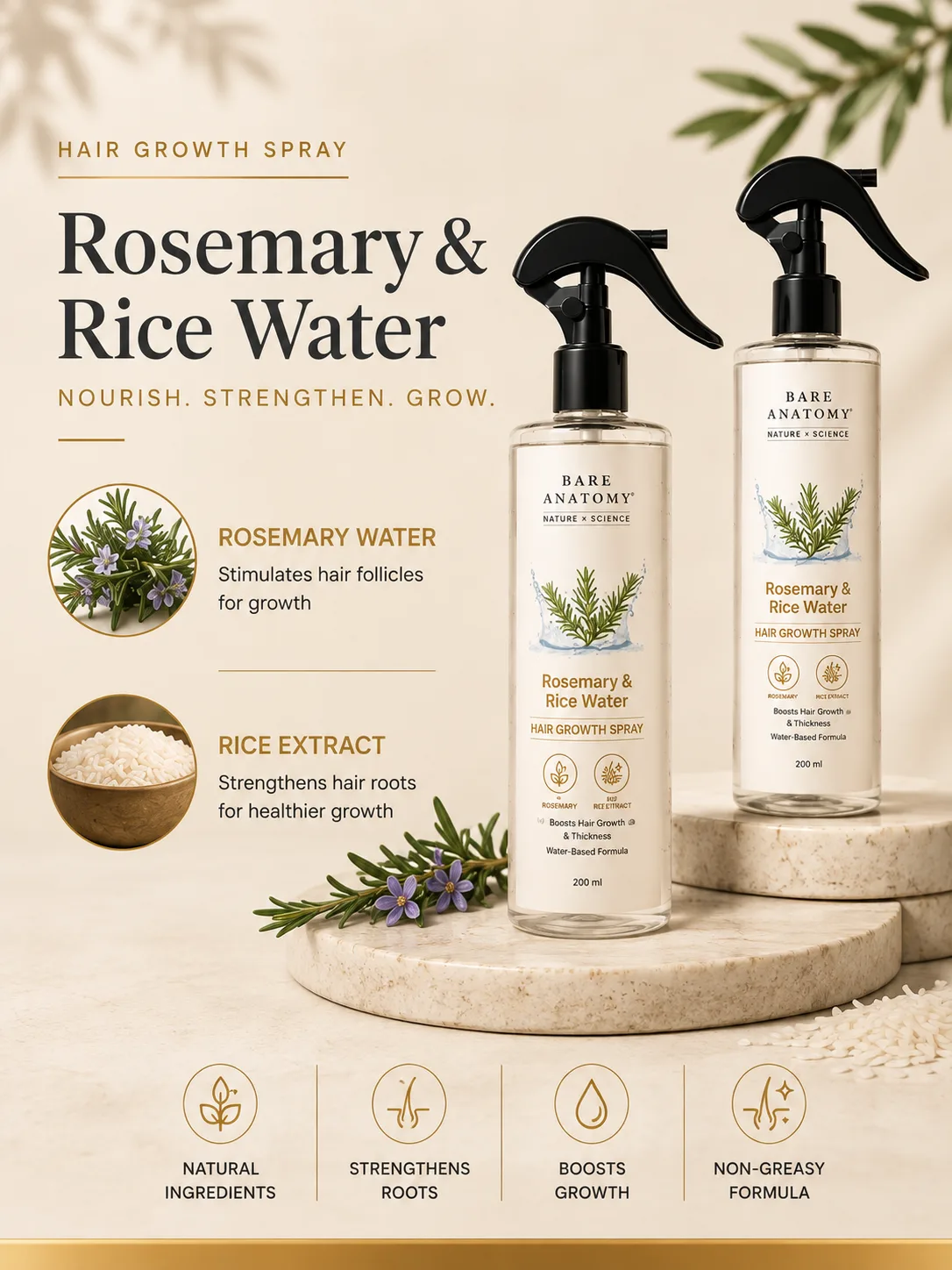 Bare Anatomy Rosemary & Rice Water Hair Growth Spray